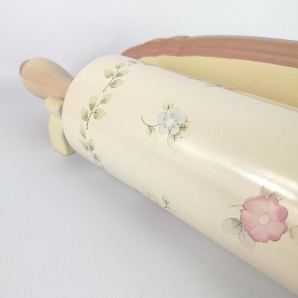 Pfaltzgraff Tea Rose Ceramic Rolling Pin  Wall Hanging Bracket Cottage Pastry - Picture 5 of 11
